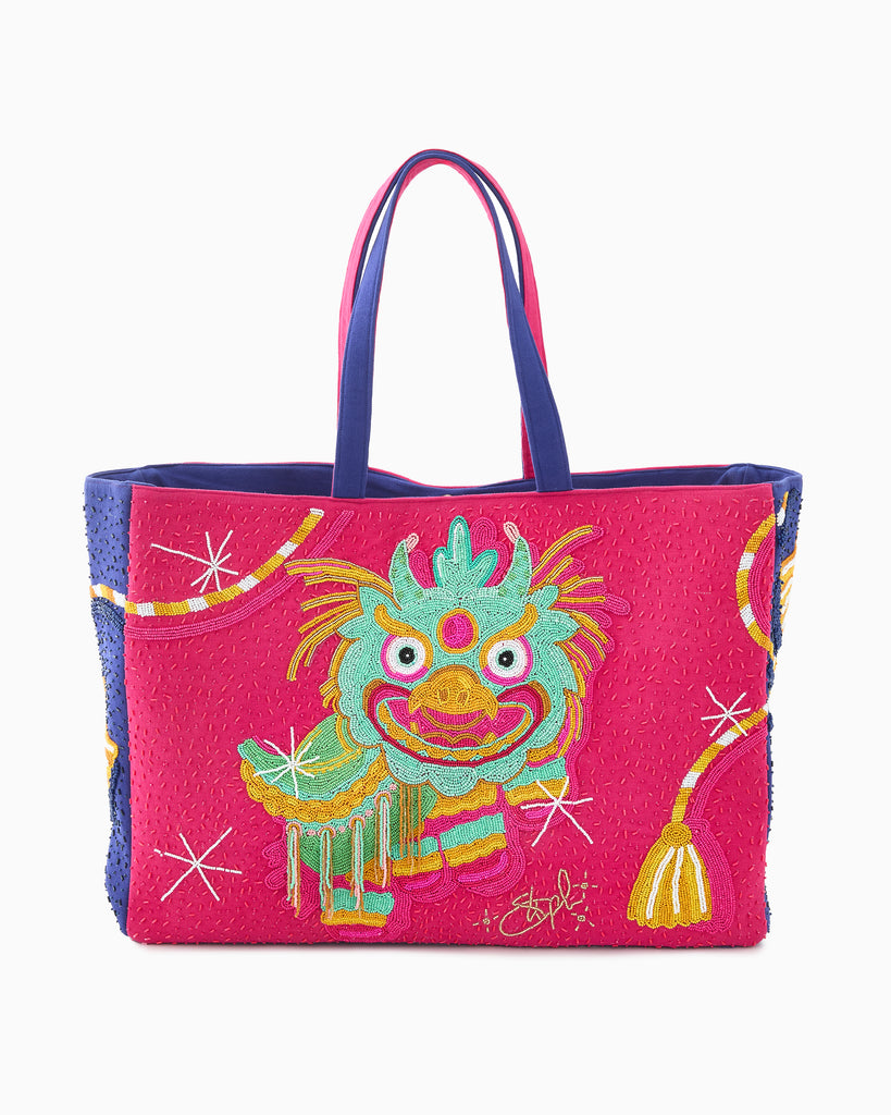 Glitterville x Oh My Mahjong! Beaded Dragon Tote