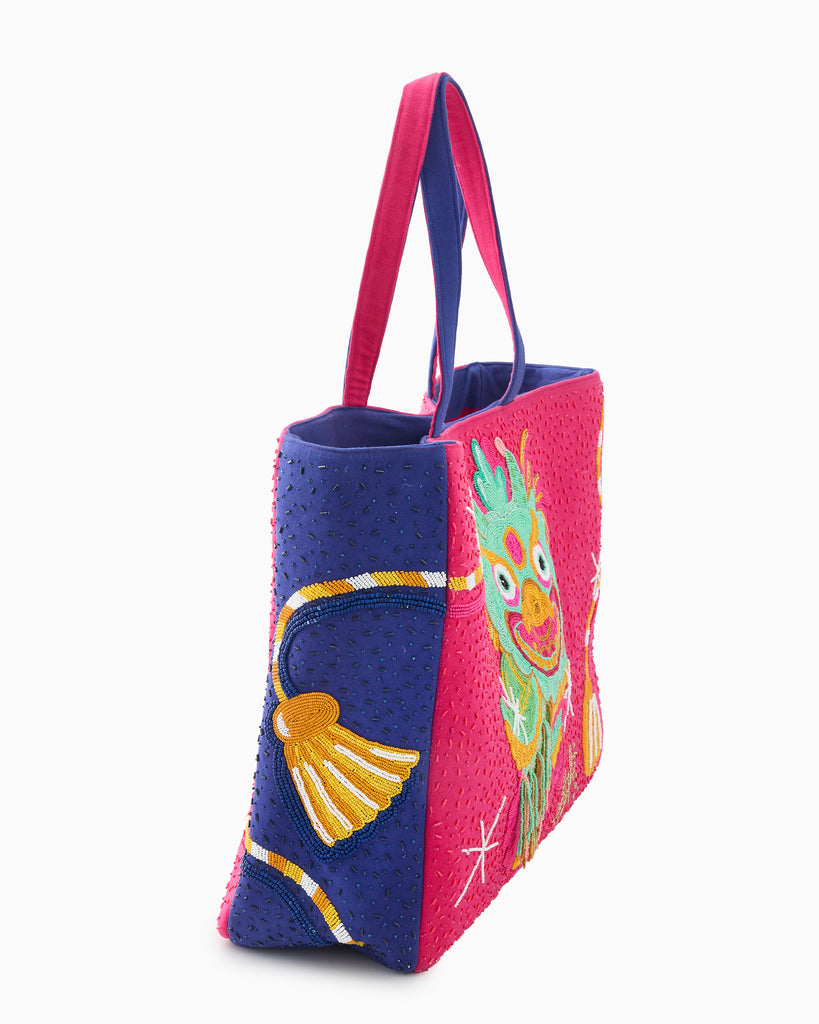 Glitterville x Oh My Mahjong! Beaded Dragon Tote