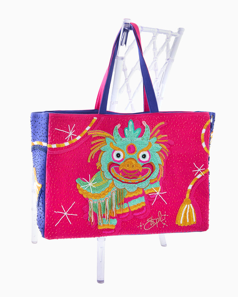 Glitterville x Oh My Mahjong! Beaded Dragon Tote