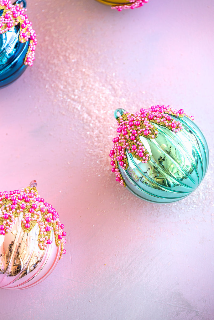 Fluted Pavé Glass Ball Ornament