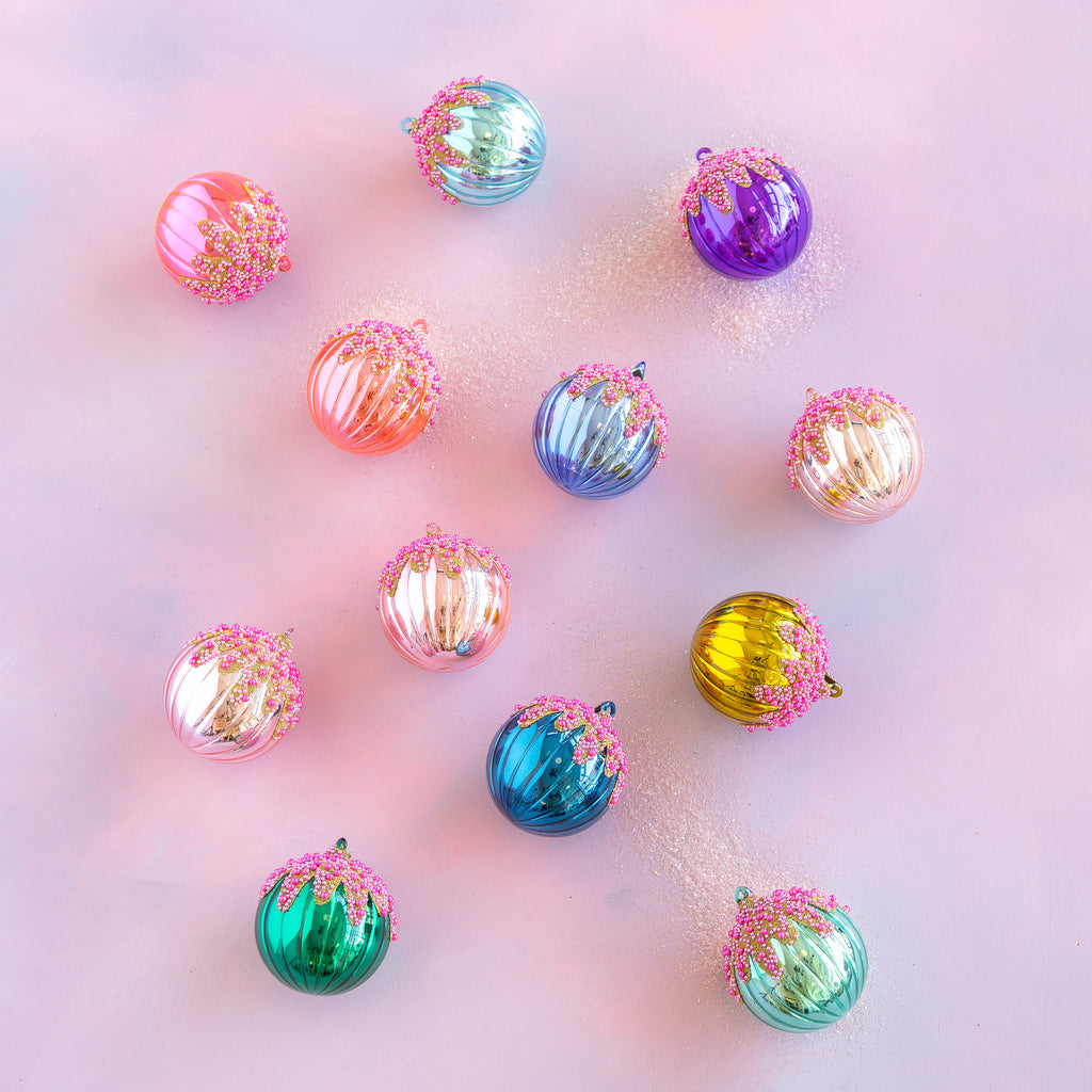 Fluted Pavé Glass Ball Ornament