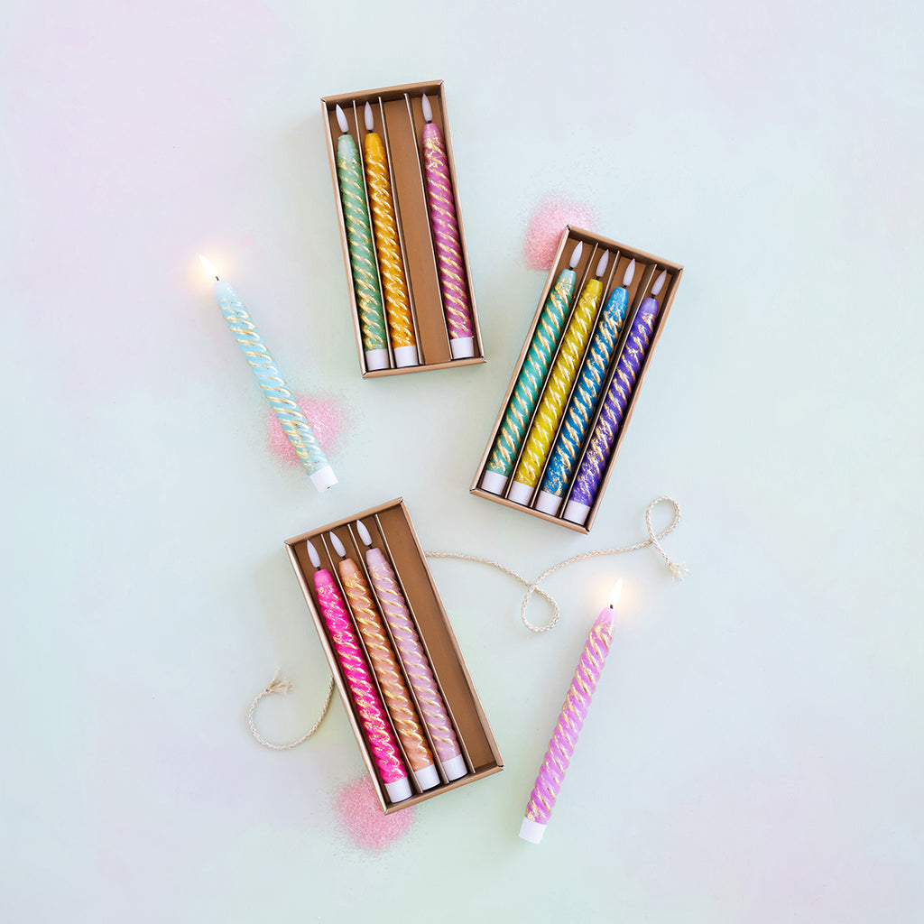 Rainbow Taper Flicker Candle, Boxed Set of 4