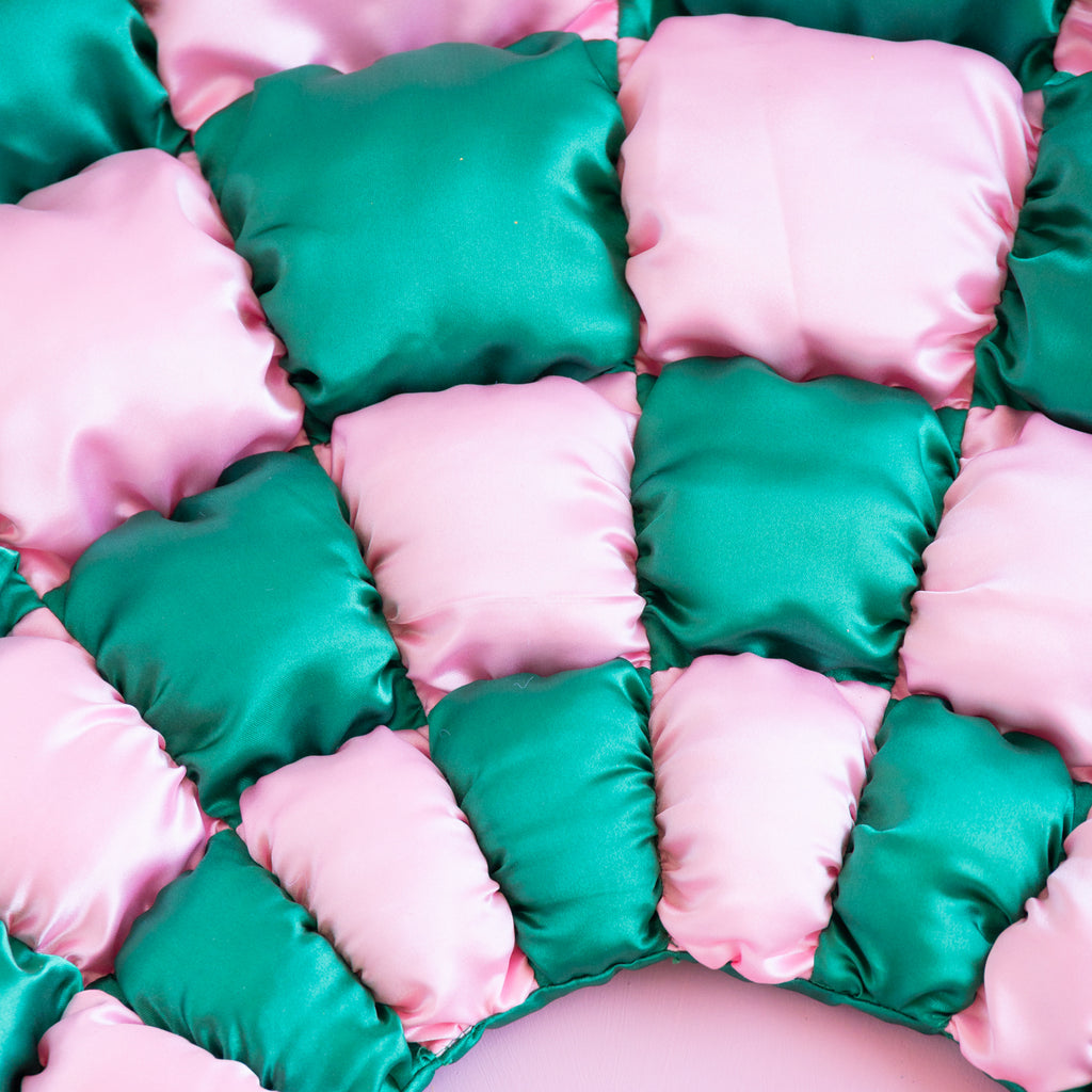 Puffy Checkerboard Tree Skirt, Green & Pink