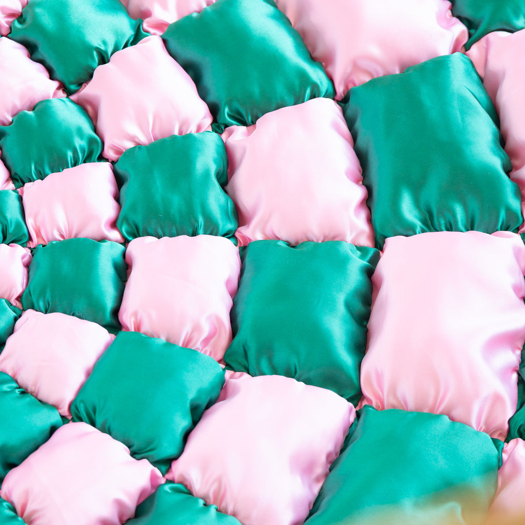 Puffy Checkerboard Tree Skirt, Green & Pink