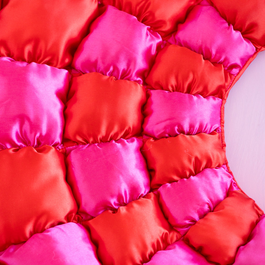 Puffy Checkerboard Tree Skirt, Red & Hot Pink