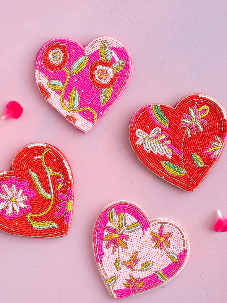 Beaded Heart Coaster Set
