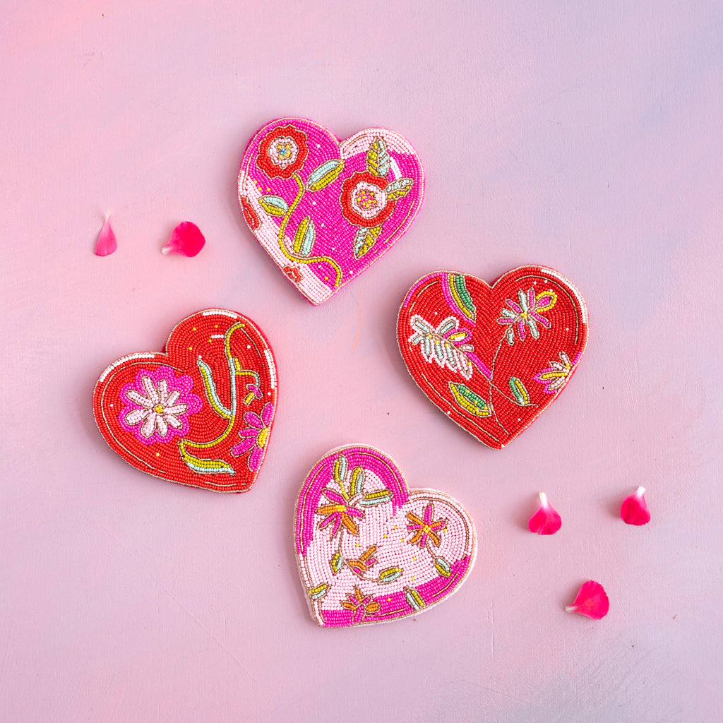 Beaded Heart Coaster Set