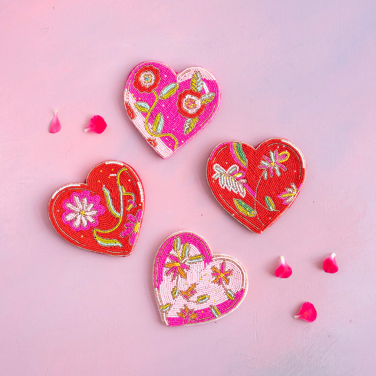 Beaded Heart Coaster Set