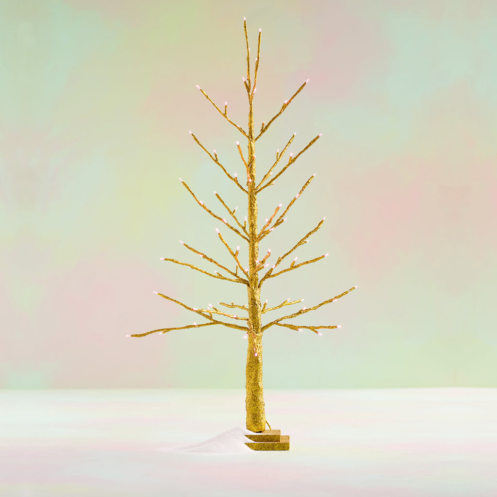 Small Gold Tree with Pink Lights