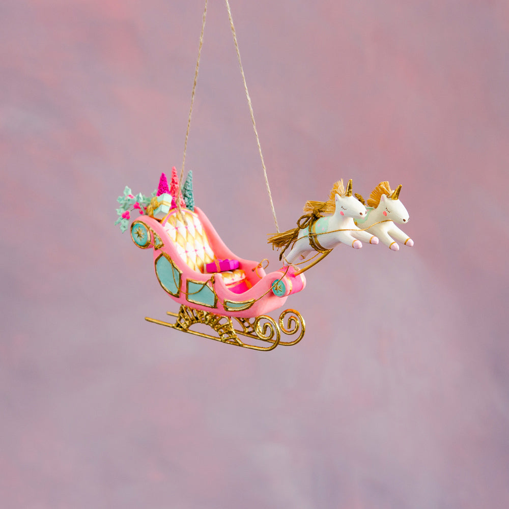 Parisian Sleigh & Unicorns Ornament