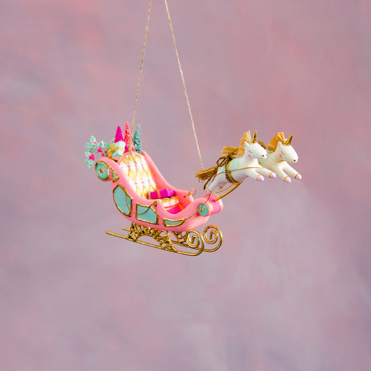 Parisian Sleigh & Unicorns Ornament