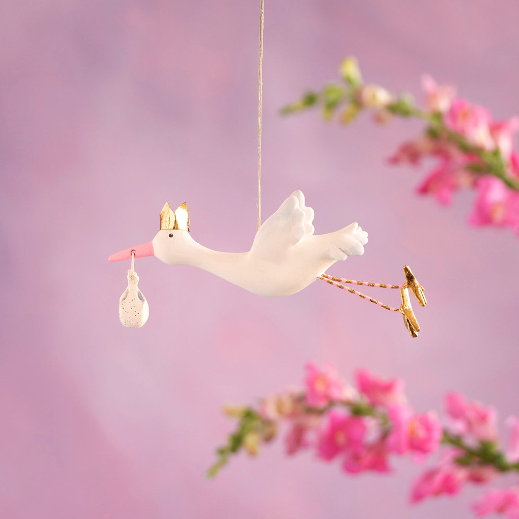 Flying Stork Ornament, Pink